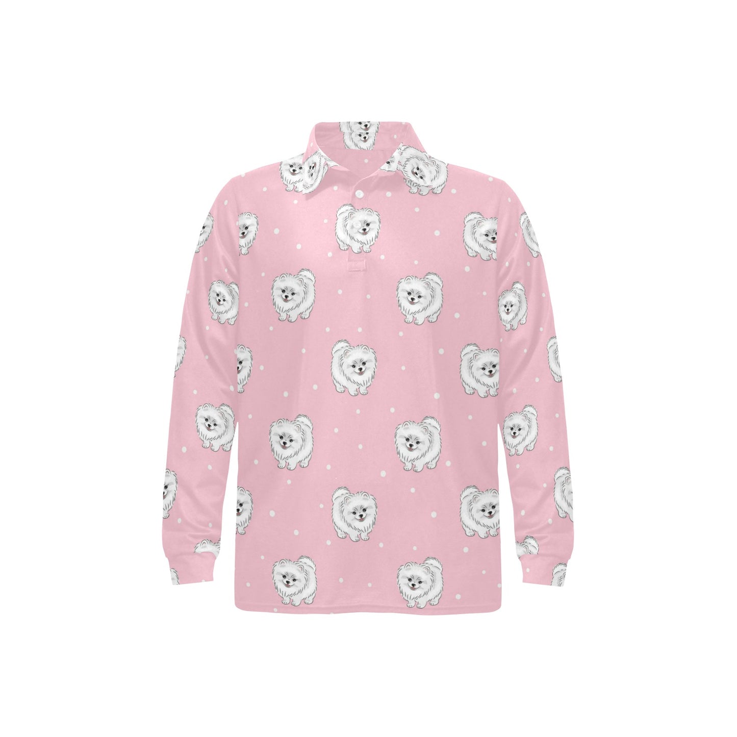Pomeranians Pattern Print Design A02 Long Sleeve Polo Shirt For Men's
