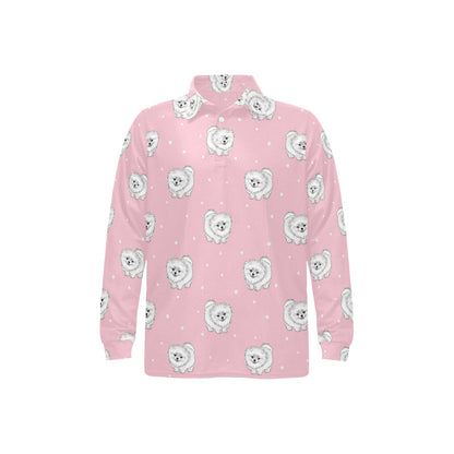 Pomeranians Pattern Print Design A02 Long Sleeve Polo Shirt For Men's