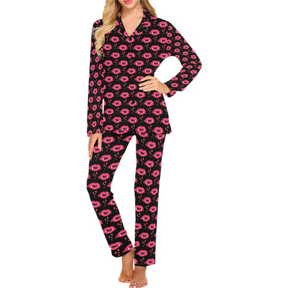 Vampire Lips Print Design LKS303 Women's Long Pajama Set