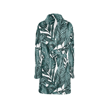 Tropical Palm Leaves Pattern Women's Fleece Robe