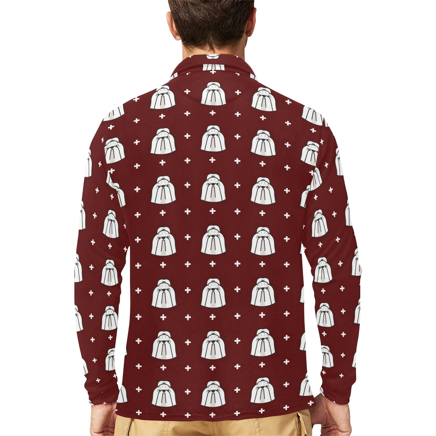 Shih Tzu Print Design LKS301 Long Sleeve Polo Shirt For Men's