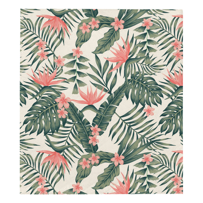 Tropical Flower Palm Leaves Premium Quilt