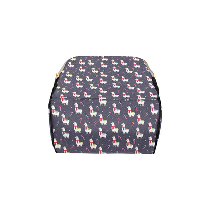 Llama with Candy Cane Themed Print Diaper Bag Backpack