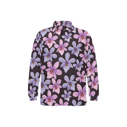 Orchid Pattern Print Design OR08 Long Sleeve Polo Shirt For Men's