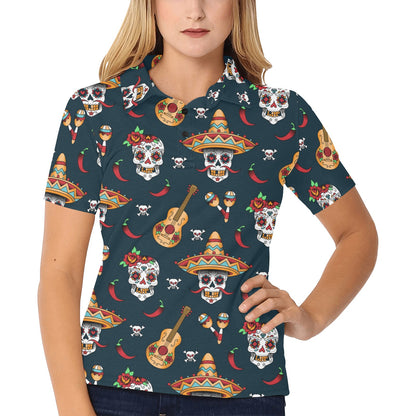 sugar skull Mexican Women's Polo Shirt