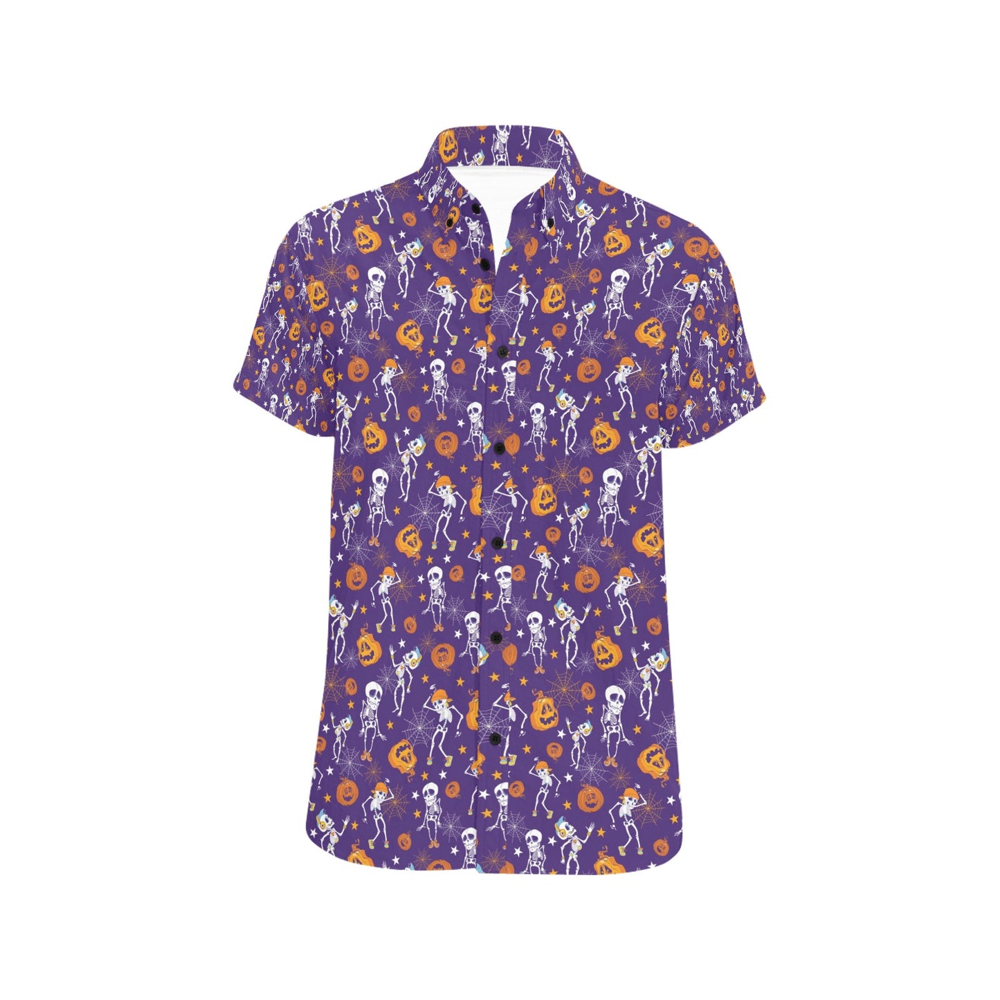 Skeleton Halloween Dance Print Design LKS304 Men Short Sleeve Button Up Shirt