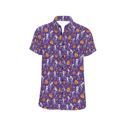 Skeleton Halloween Dance Print Design LKS304 Men Short Sleeve Button Up Shirt