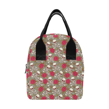 Skull Bone Rose Print Design LKS303 Insulated Lunch Bag