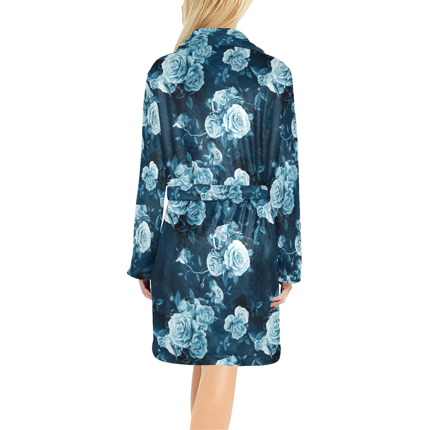 Rose Blue Pattern Print Design RO014 Women's Fleece Robe