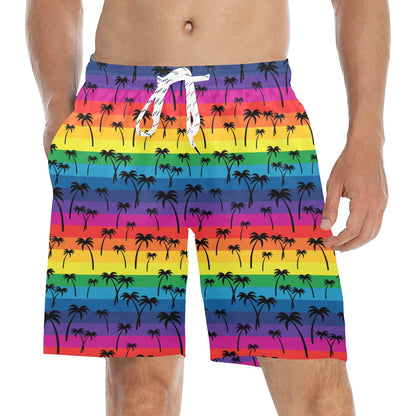 Palm Tree Rainbow Themed Print Men's Swim Trunks Beach Shorts