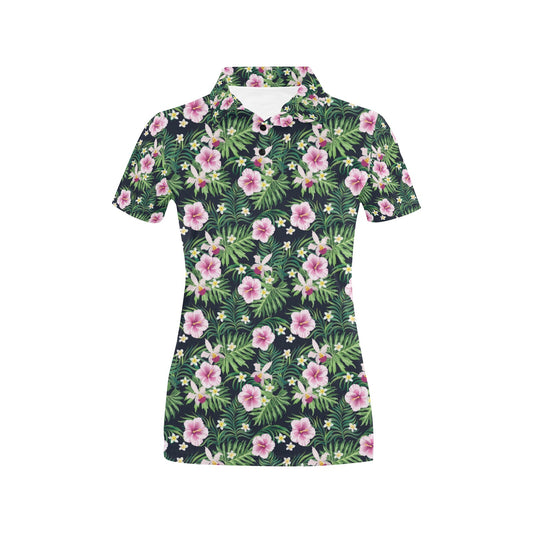 Hibiscus Tropical Print Design LKS309 Women's Polo Shirt