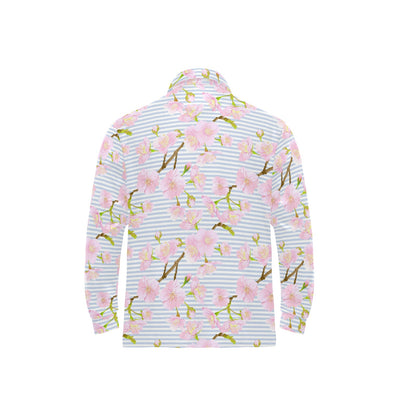 Pink Cherry Blossom Sakura Long Sleeve Polo Shirt For Men's