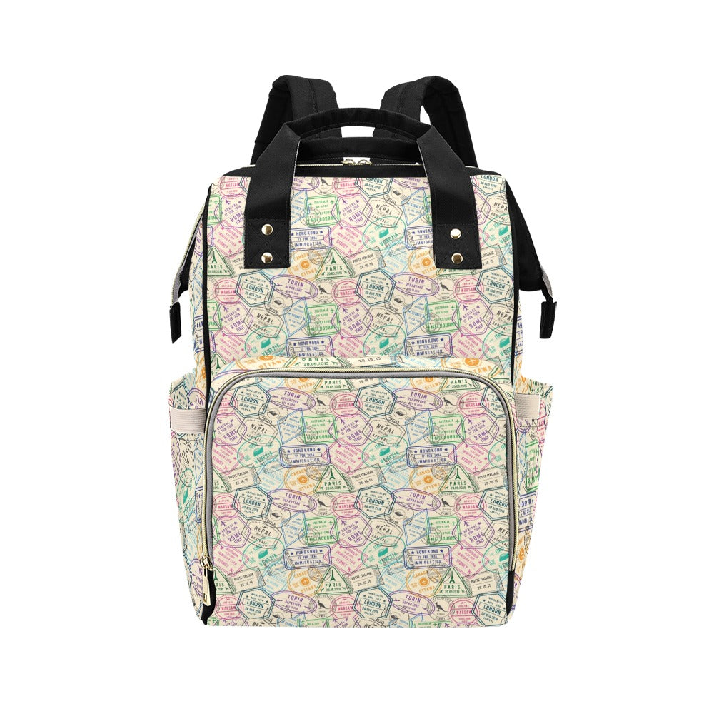 Travel Stamp Print Design LKS303 Diaper Bag Backpack