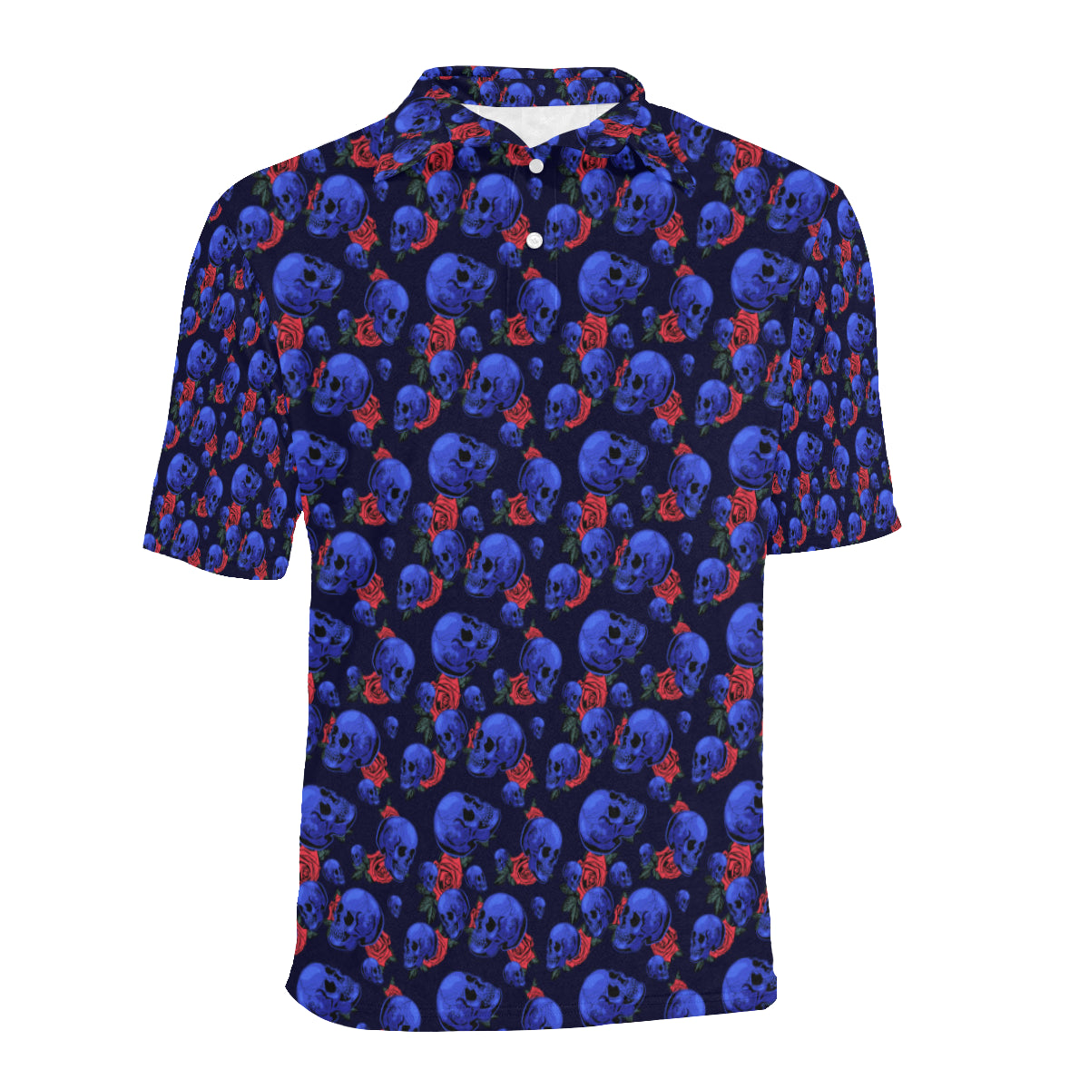 Skull Roses Neon Design Themed Print Men Polo Shirt