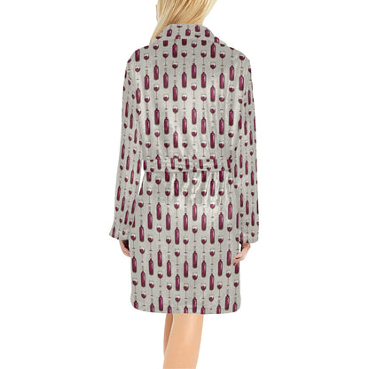 Wine Bottle Pattern Print Women's Fleece Robe