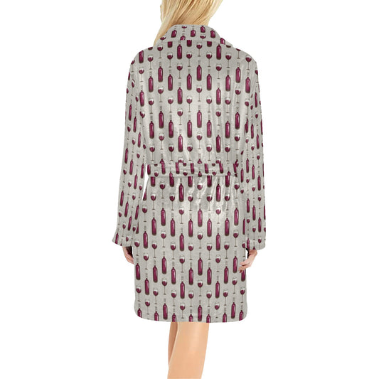 Wine Bottle Pattern Print Women's Fleece Robe