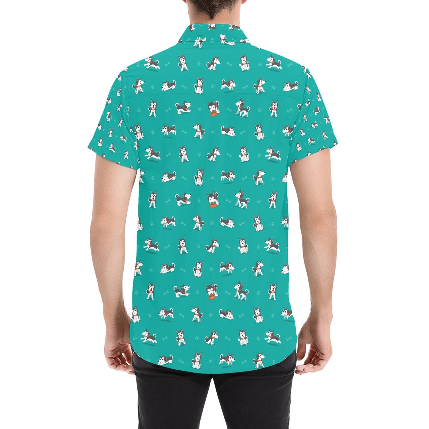 Siberian Huskies Print Design LKS303 Men Short Sleeve Button Up Shirt
