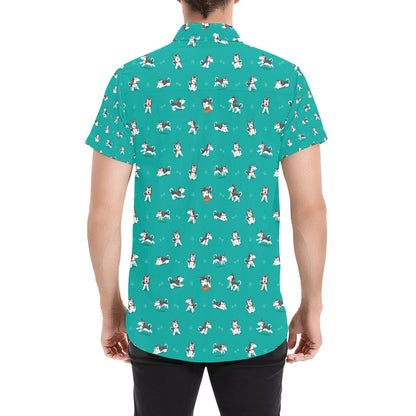 Siberian Huskies Print Design LKS303 Men Short Sleeve Button Up Shirt