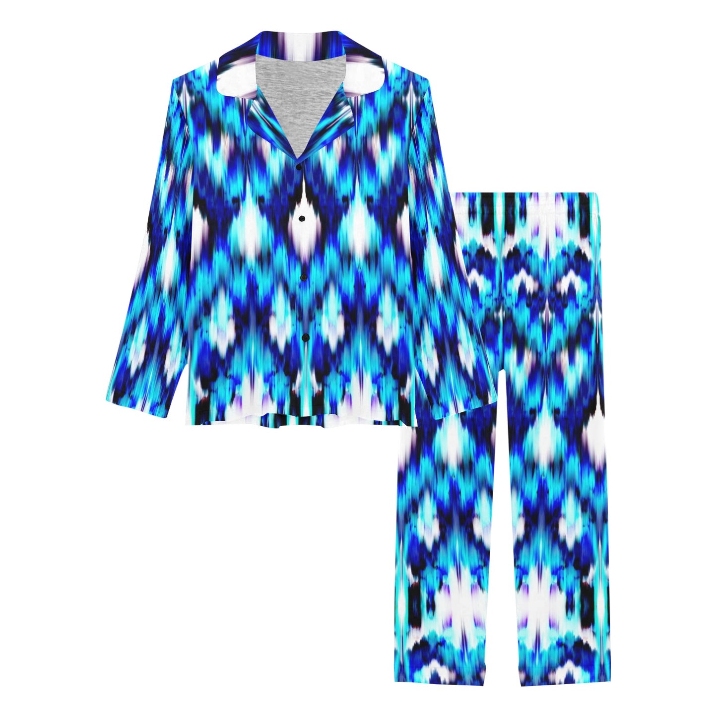 Ikat Blue Pattern Print Design 01 Women's Long Pajama Set