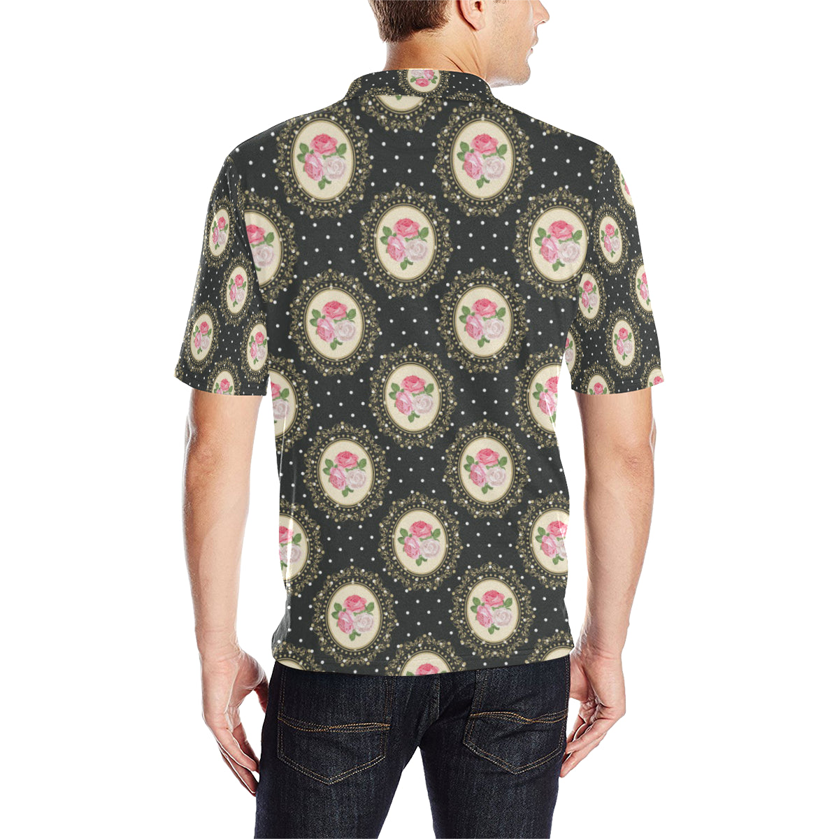 Rose Pattern Print Design RO015 Men Polo Shirt