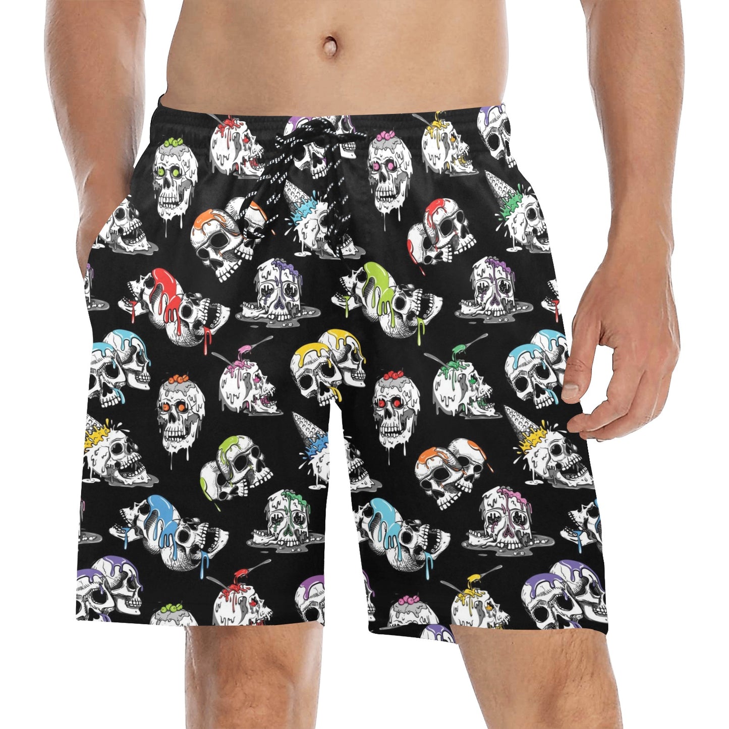 Skull Print Design LKS3013 Men's Swim Trunks Beach Shorts
