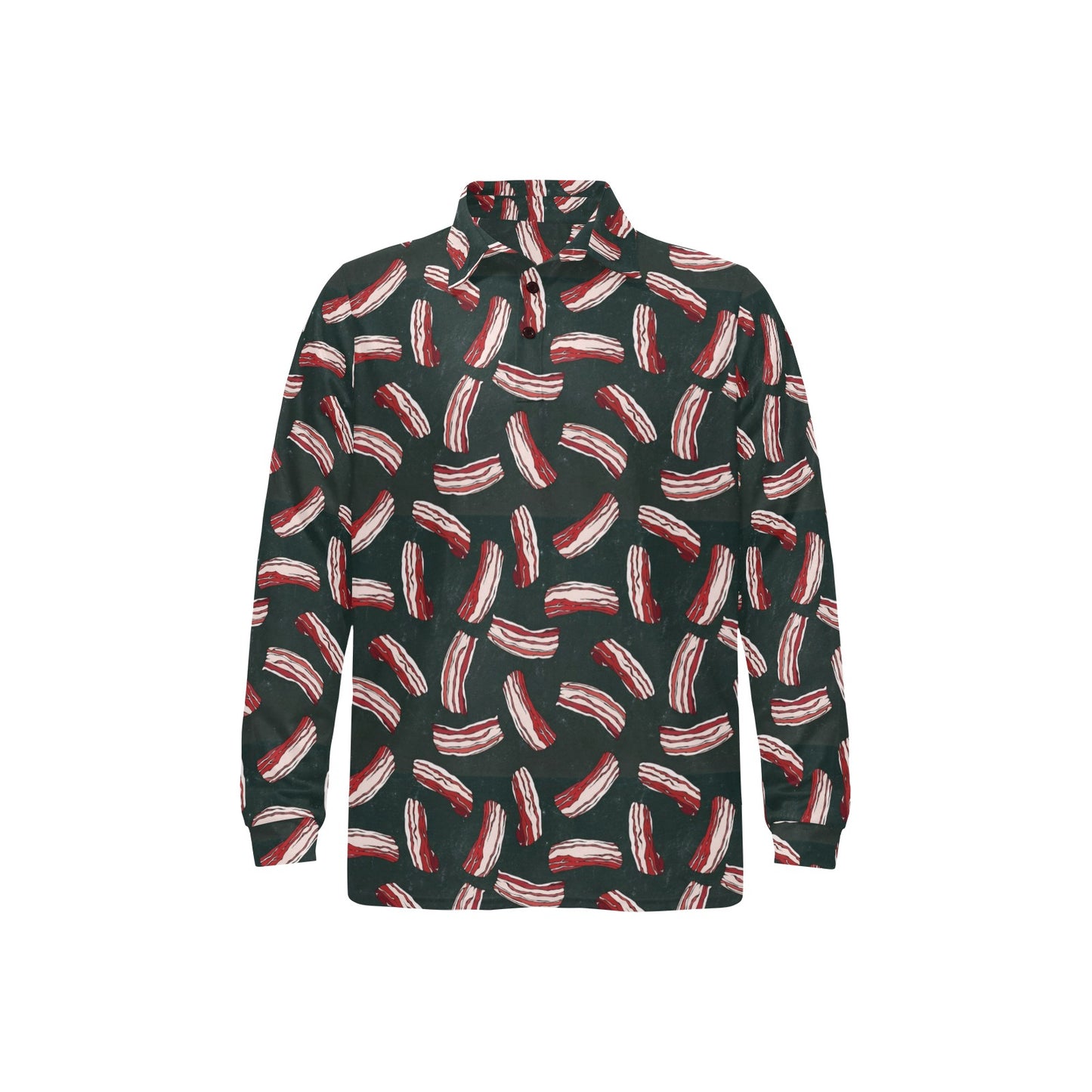 Bacon Pattern Print Design 02 Long Sleeve Polo Shirt For Men's