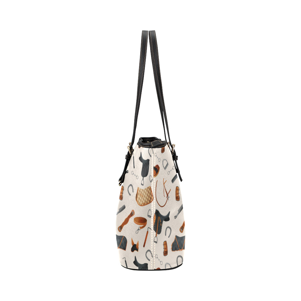 Equestrian Equipment Print Pattern Leather Tote Bag