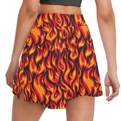 Flame Fire Print Pattern 17" Golf & Pickleball Skort with Pockets