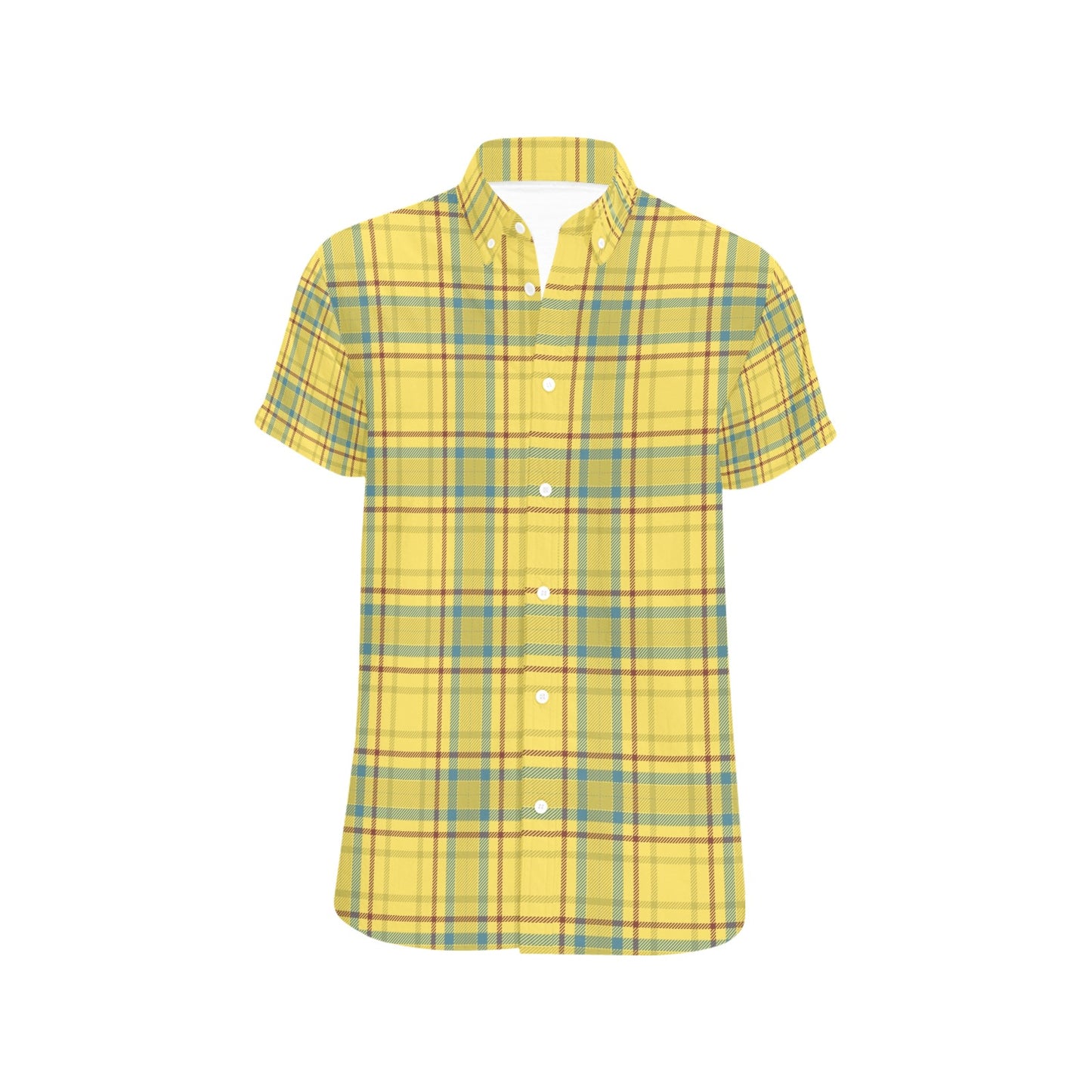 Tartan Yellow Print Design LKS301 Men Short Sleeve Button Up Shirt