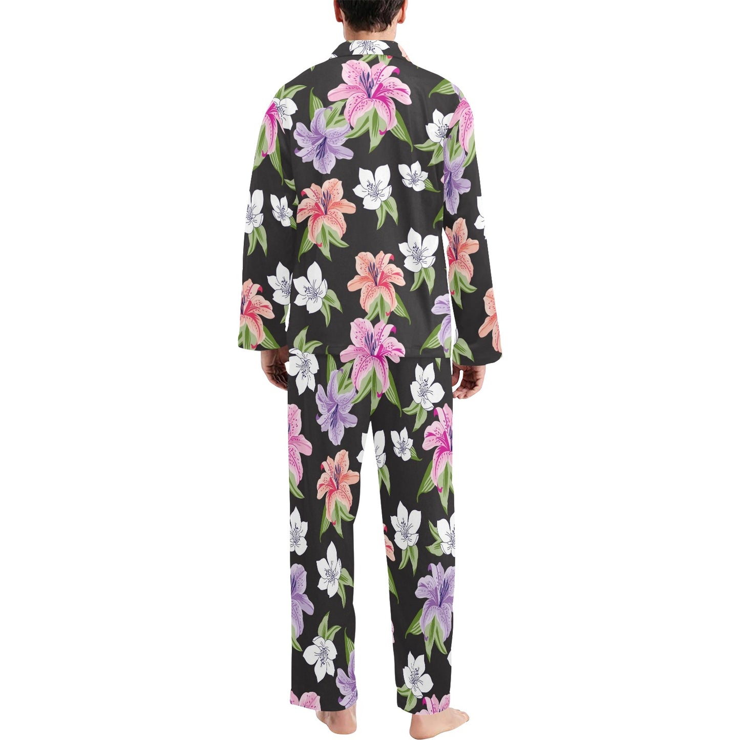 Lily Pattern Print Design LY02 Men's Long Pajama Set