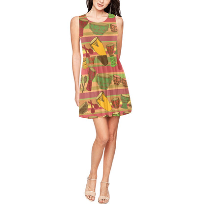 Percussion Pattern Print Design 01 Sleeveless Dress