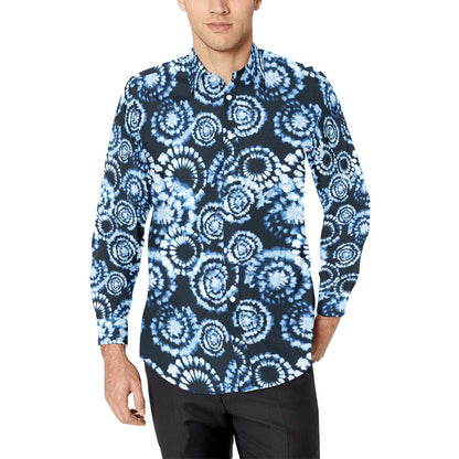 Tie Dye Dark Blue Print Design LKS306 Men's Long Sleeve Dress Shirt