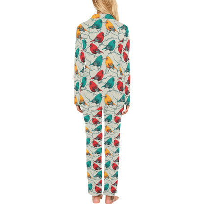 Birds Pattern Print Design 04 Women's Long Pajama Set