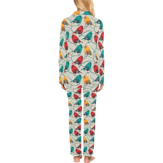 Birds Pattern Print Design 04 Women's Long Pajama Set
