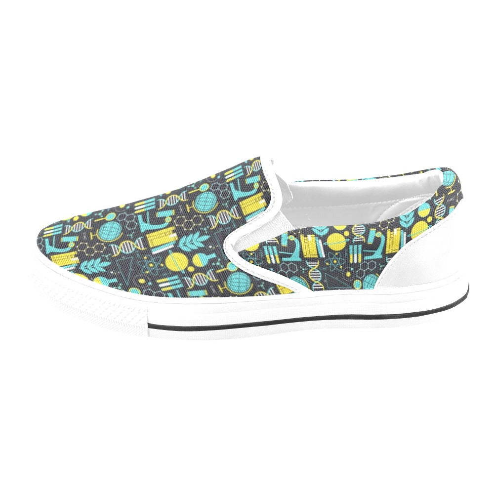 Science Print Design LKS301 White Slip Ons Canvas Women's Shoes