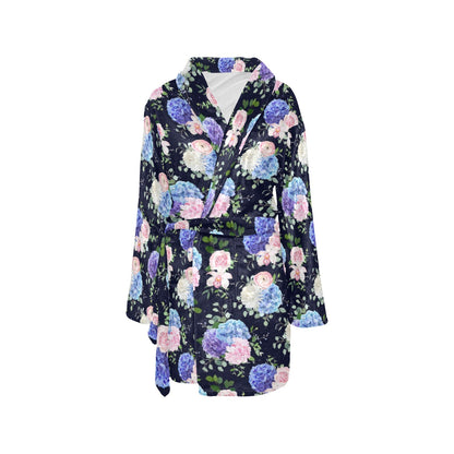 Hydrangea Pattern Print Design HD01 Women's Fleece Robe
