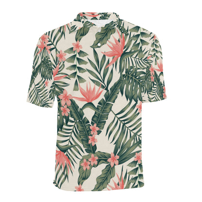 Tropical Flower Palm Leaves Men Polo Shirt