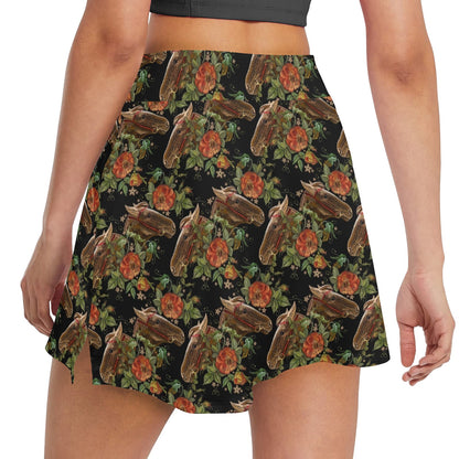 Horse Embroidery with Flower Design 17" Golf & Pickleball Skort with Pockets