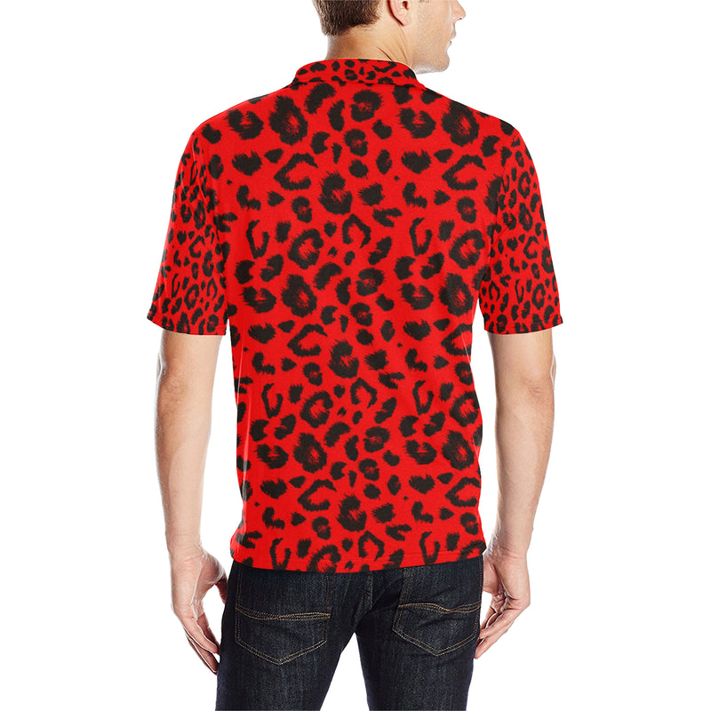 Leopard Red Skin Print Men Polo Shirt