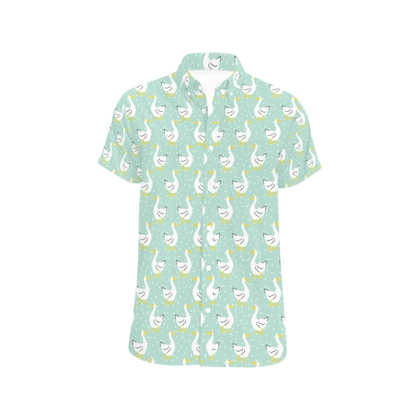 Goose Print Design LKS404 Men Short Sleeve Button Up Shirt