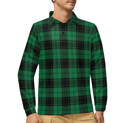 Tartan Green Print Design LKS302 Long Sleeve Polo Shirt For Men's