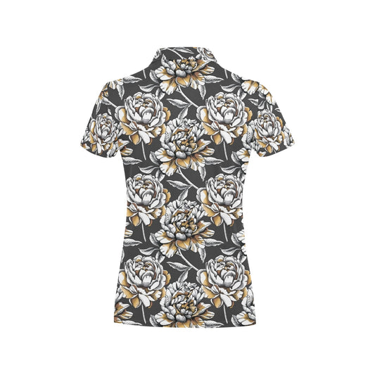 Peony Pattern Print Design PE06 Women's Polo Shirt
