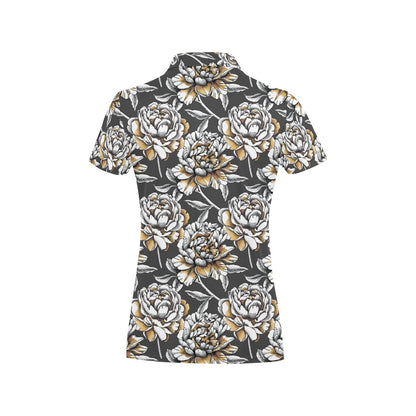 Peony Pattern Print Design PE06 Women's Polo Shirt