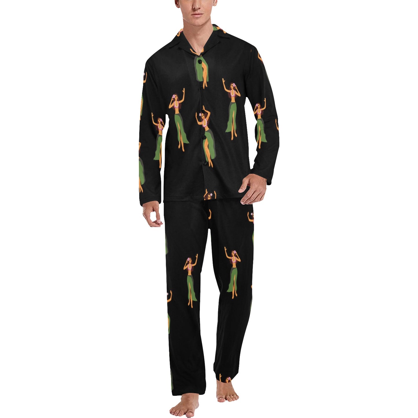 Hula Dancers Girl Pattern Print Design 01 Men's Long Pajama Set