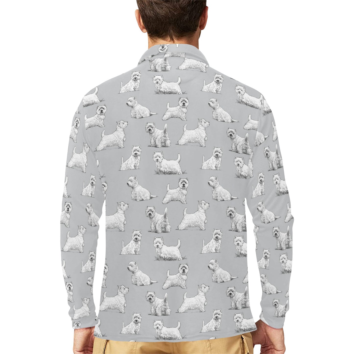 Scottish Terriers Print Design LKS3011 Long Sleeve Polo Shirt For Men's