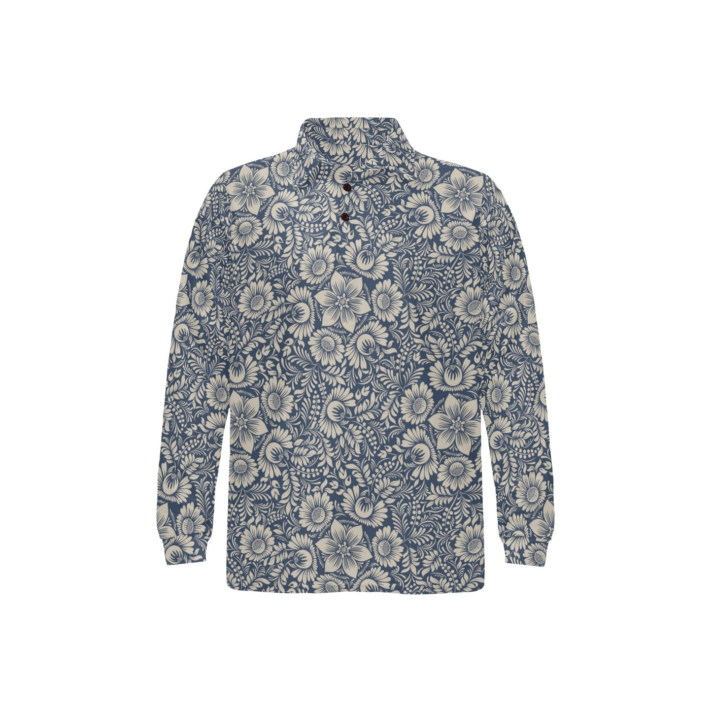 Elegant Floral Print Pattern Long Sleeve Polo Shirt For Men's