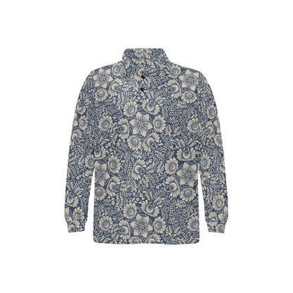 Elegant Floral Print Pattern Long Sleeve Polo Shirt For Men's