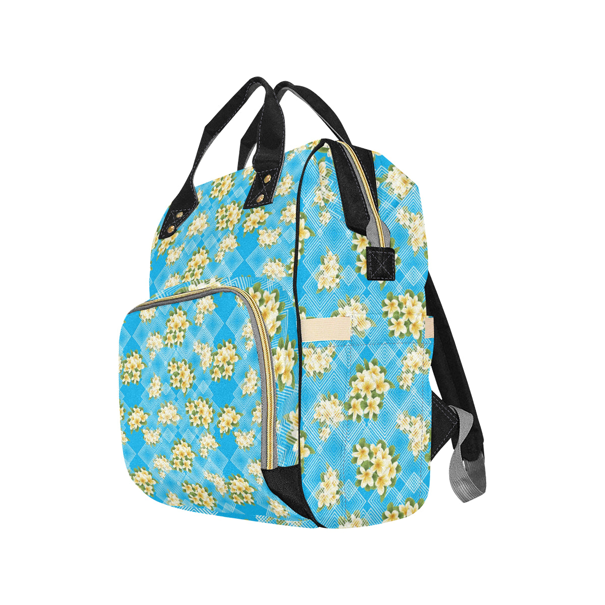 Yellow Plumeria Design Print Pattern Diaper Bag Backpack