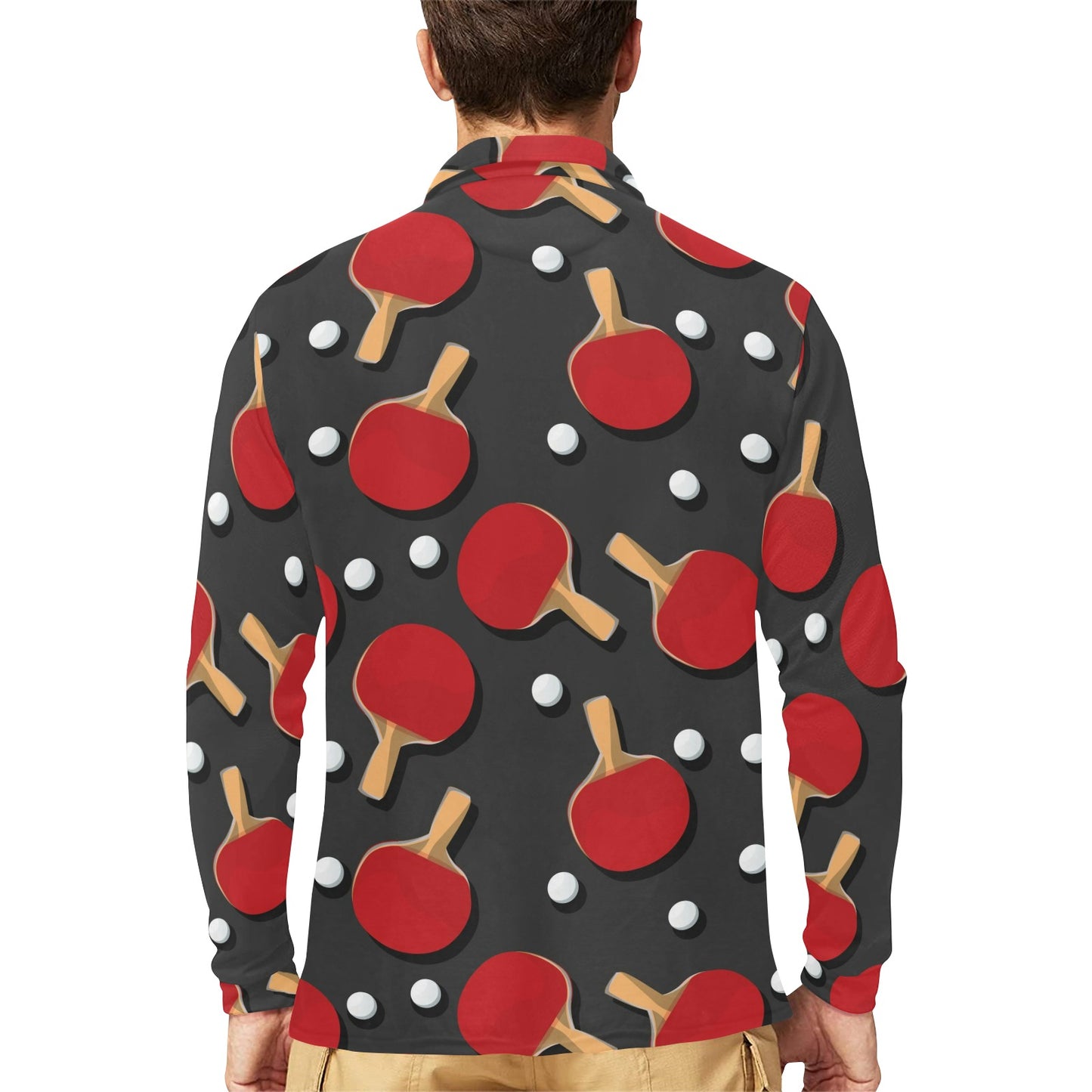 Ping Pong Pattern Print Design A05 Long Sleeve Polo Shirt For Men's