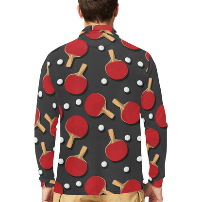Ping Pong Pattern Print Design A05 Long Sleeve Polo Shirt For Men's